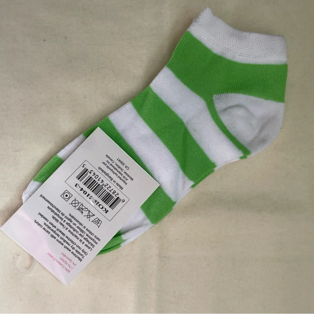 Bright Star White & Green Striped Ankle Socks Women’s Size 9–11
